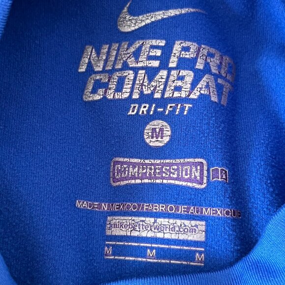 Nike Pro Combat Dri-Fit Shirt Men's Medium Blue Compression Mock Turtleneck L/S - Picture 10 of 13